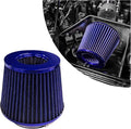 Sun Walker Clamp-on Air Intake Filter, 3/3.5/4 Inch High Flow Round Tapered Air Filter for Enhanced Engine Power, Washable & Reusable Cone Filters Replacement for Car Truck Motorcycle (Blue)