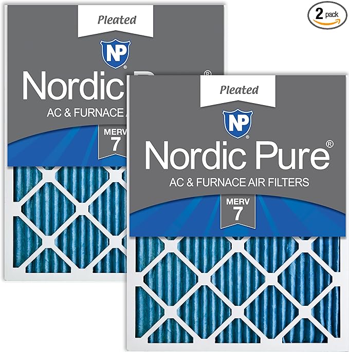 Nordic Pure 12x25x1 (Actual Size: 11 3/4 x 24 3/4 x 3/4) Pleated MERV 7 Air Filters 2 Pack