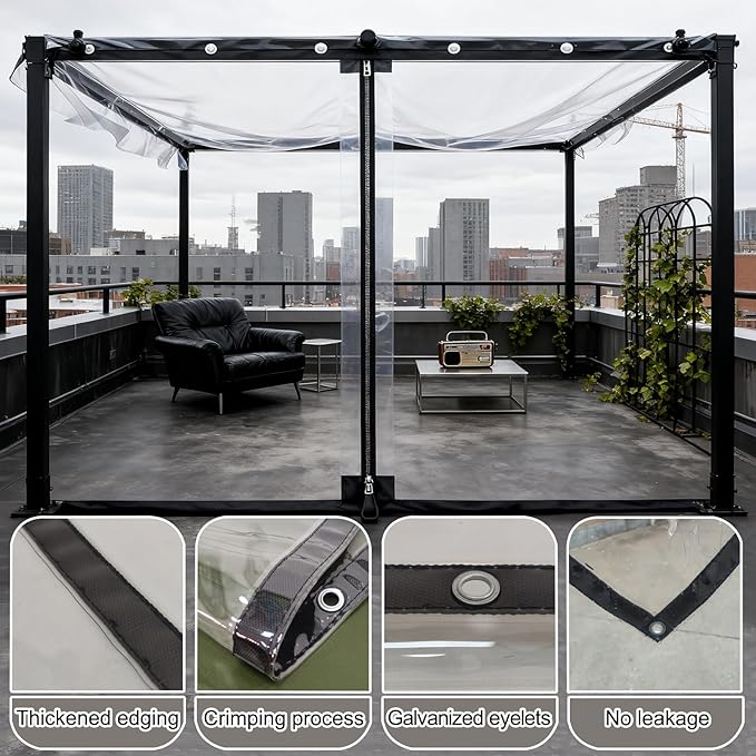 Curtain Patio Enclosure, Water Proof PVC Curtains for Gazebos with Zip, Transparent Outdoor Tarps for Patio Enclosure, Camping, Porch(1.8x2m)