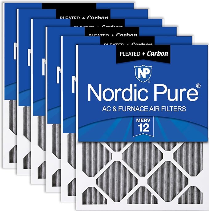 Nordic Pure 12x24x1 (Actual Size: 11 1/2 x 23 1/2 x 3/4) Furnace Air Filters MERV 12 Pleated Plus Carbon 6 Pack
