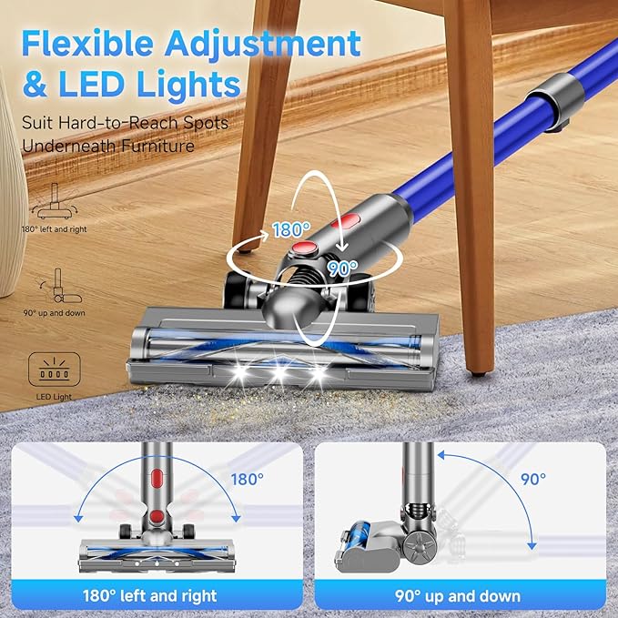 Cordless Vacuum Cleaner, 8 in 1 40Kpa 55Mins,Lightweight Vacuum Cleaners for Home, Stick Vacuum with Anti-Tangle Brush,Wall Mount, Rechargeable Cordless Vacuum for Floor/Sofa/Pet Hair, Blue