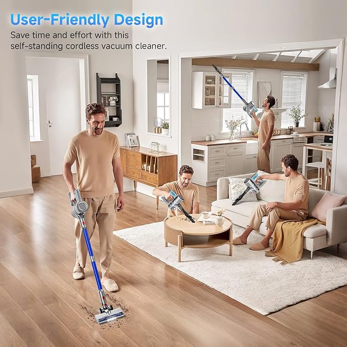 Cordless Vacuum Cleaner, 8 in 1 40Kpa 55Mins,Lightweight Vacuum Cleaners for Home, Stick Vacuum with Anti-Tangle Brush,Wall Mount, Rechargeable Cordless Vacuum for Floor/Sofa/Pet Hair, Blue