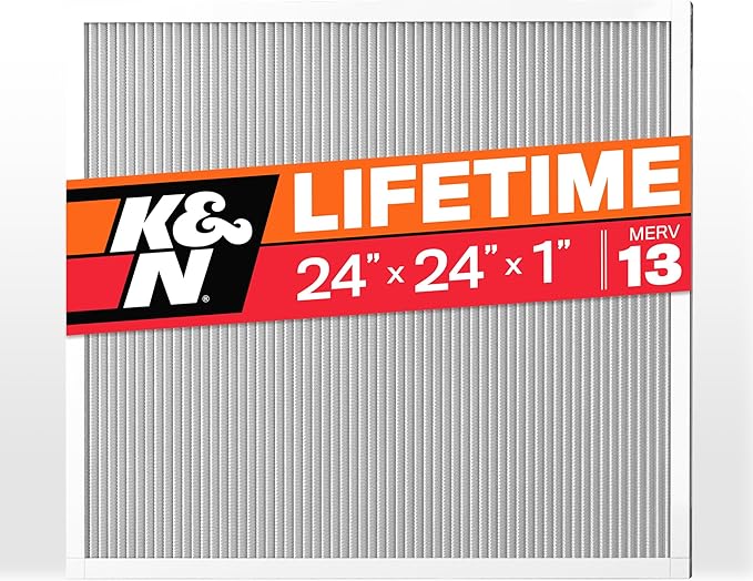 K&N 24X24X1 HVAC Furnace Air Filter, Lasts a Lifetime, Washable, Merv 13, the Last HVAC Filter You Will Ever Buy, Breathe Safely at Home or in the Office, HVC-13-12424