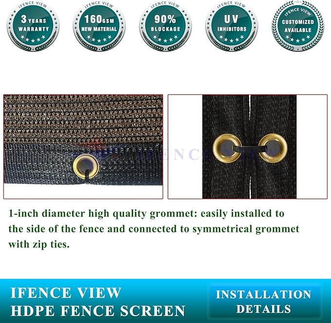 Ifenceview 6'x3' to 6'x50' Brown Shade Cloth/Fence Privacy Screen Fabric Mesh Net for Construction Site, Yard, Driveway, Garden, Railing, Canopy, Awning 160 GSM UV Protection (6' x 9')