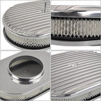 12" Air Cleaner Kit Polished Aluminum Classic Nostalgia Oval Fully Finned Compatible with Classic Chevy Ford 5-1/8” Carb Holley Edelbrock