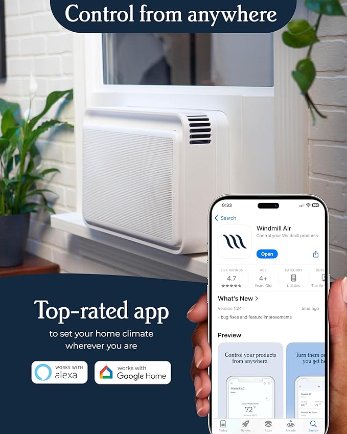 Windmill Window Air Conditioner - Quiet & Smart. Easy Install, Voice-Enabled, Remote & App Control AC Unit - 12,000 BTU Inverter w/WhisperTech