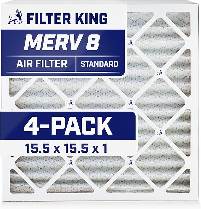 Filter King 15.5x15.5x1 Air Filter | 4-PACK | MERV 8 HVAC Pleated A/C Furnace Filters | MADE IN USA | Actual Size: 15.5 x 15.5 x .75"