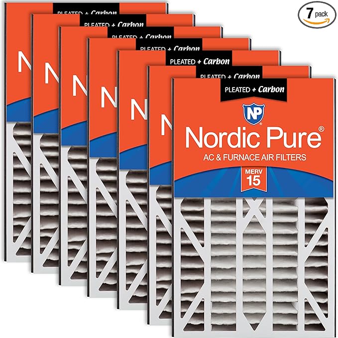 Nordic Pure 16x25x3 (Actual Size: 15 13/16 x 24 5/16 x 3) Trion Air Bear Cub 266649-101 Replacement MERV 15 Pleated AC Furnace Filters Plus Carbon 7 Pack