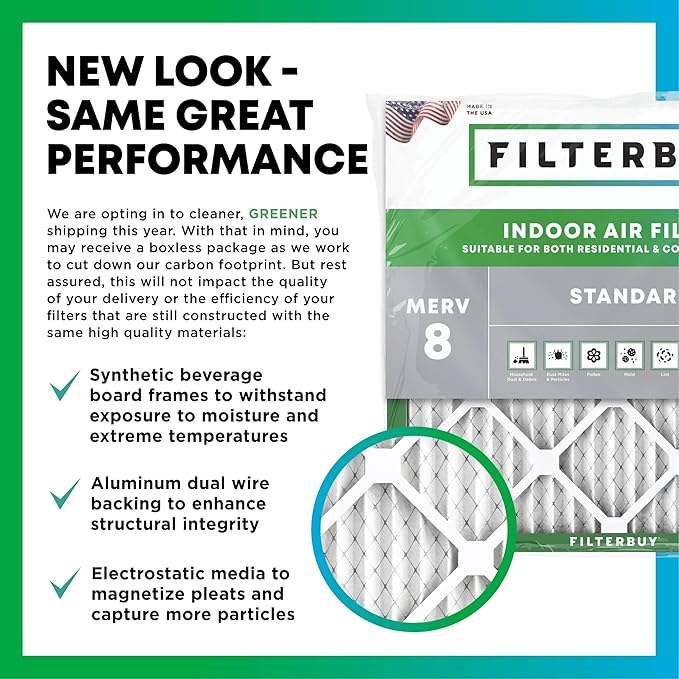 Filterbuy 8x14x1 Air Filter MERV 8 Essential Dust & Allergy Defense (4-Pack), Electrostatic Pleated HVAC AC Furnace Filters Replacement, Made in USA (Actual Size: 7.50 x 13.50 x 0.75)