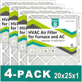 20x25x1 Air Filter MERV 8 (4-Pack), HVAC/Furnace AC Filter Replacement, Dust Defense–Comparable with MPR 600 & FPR 5 (Actual 19.75x24.75x0.75)