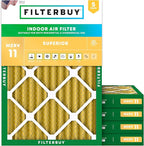Filterbuy 18x20x2 Air Filter MERV 11 Superior Pet & Allergy Defense (5-Pack), Electrostatic Pleated HVAC AC Furnace Filters Replacement, Made in USA (Actual Size: 17.50 x 19.50 x 1.75)