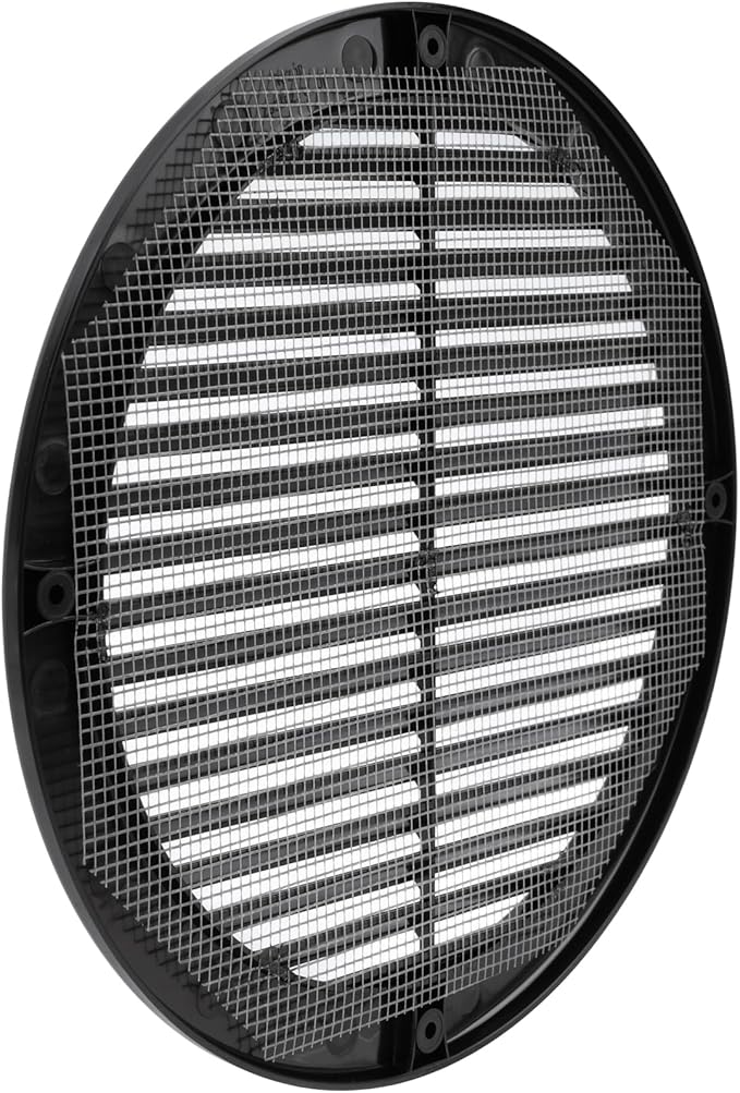 Vent Systems 8" Inch (Opening Dimensions) Black Soffit Vent Cover - Plastic Return Air Vent Cover - Round Ventilation Grille with Mesh Screen - HVAC Register Louver for Bathroom, Home, Kitchen