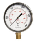 4" Oil Filled Pressure Gauge - Stainless Steel Case, Brass, 1/2" NPT, Lower Mount Connection, 0-5,000PSI