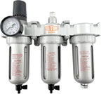 3/8" NPT Mid Flow Filter Regulator Coalescing Desiccant Dryer System For Compressed Air Lines, Poly Bowls, Great For Paint Spray And Plasma Cutter (MANUAL DRAIN)