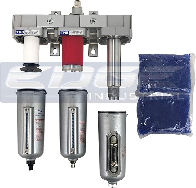 3 STAGE, INDUSTRIAL GRADE IN-LINE COALESCING FILTER & DESICCANT AIR DRYER COMBINATION WITH METAL BOWLS FOR SPRAY GUN EQUIPMENT PAINT BOOTH COMPRESSOR, PLASMA CUTTER (1/2" AUTO DRAIN)