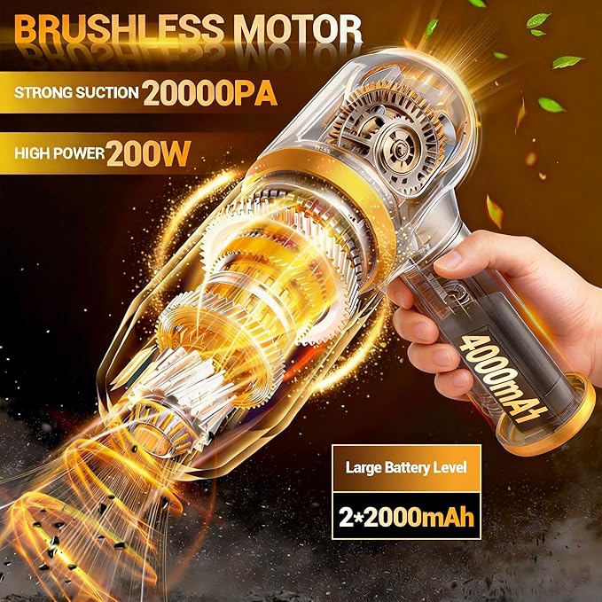 Cozylady Handheld Car Vacuum Portable Cordless,High Power 4 in 1 Vacuum Cleaner & Air Duster & Air Blower for Car, Home, Office, Camping, Pet (Black)