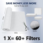 MERV 8 Air Vent Filters, 12" x 120"Cut to Fit Air Filter Material (60+ Filters),Electrostatic Triple Vent Filter for Floor, Ceiling, HVAC Furnace Vents, Includes 48 Adhesive Hook Tape