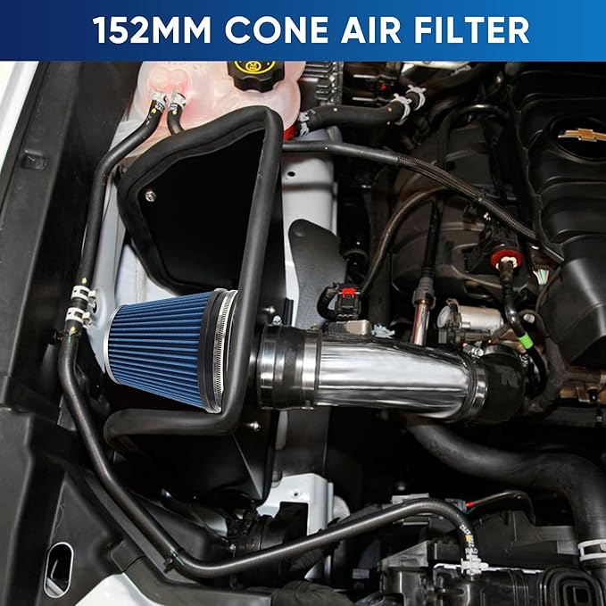 6" 152mm Cold Air Intake Filter Clamp-On Replacement High Flow Inlet Air Filter High Performance Washable Cone Filter 7" Tall Blue