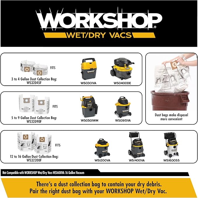 WORKSHOP Wet/Dry Vacs Vacuum Filters WS23200F HEPA Media Filter For Shop Vacuum Cleaner (Single HEPA Media Filter For Wet/Dry Vacuum Cleaner) Fits WORKSHOP 5-Gallon to 16-Gallon Shop Vacuum Cleaners
