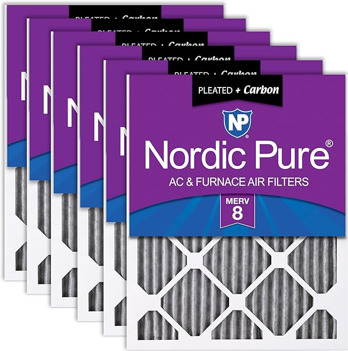 Nordic Pure 12x12x1 (Actual Size: 11 3/4 x 11 3/4 x 3/4) Furnace Air Filters MERV 8 Pleated Plus Carbon 6 Pack