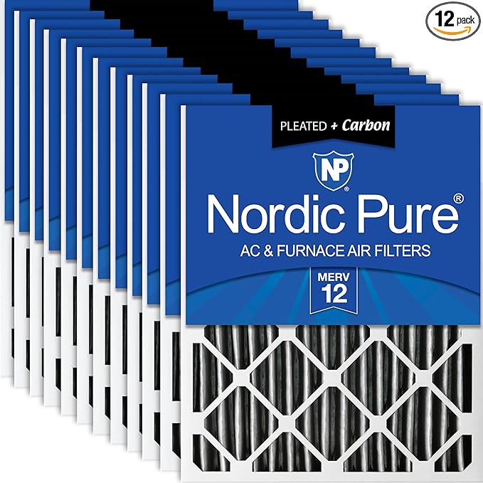 Nordic Pure 16x20x2 (Actual Size: 15 1/2 x 19 1/2 x 1 3/4) Furnace Air Filters MERV 12 Pleated Plus Carbon 12 Pack