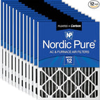 Nordic Pure 20x20x2 (19 1/2 x 19 1/2 x 1 3/4) Furnace Air Filters MERV 12 Pleated Plus Carbon 12 Pack