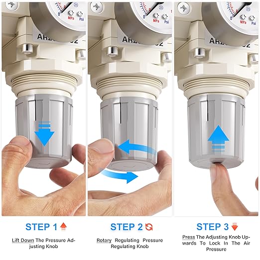 TAILONZ PNEUMATIC 1/4 Inch NPT 2 in 1 Air Filter Pressure Regulator Combo Piggyback, Air Tool Compressor Filter with Gauge AF2000+AR2000