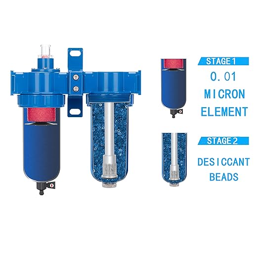NANPU Zinc Alloy Coalescing Filter & Desiccant Dryer System, Poly Bowl, Suitable for Paint Spray & Plasma Cutter (3/8" NPT)