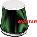 Mortar Aftermarket Auto Air Filter – 6 In Flange ID Car Enthusiast Class Universal Cold Air Intake Gulps in More Air for More Engine Power & Passionate Induction Sound, Length 6 In, Green