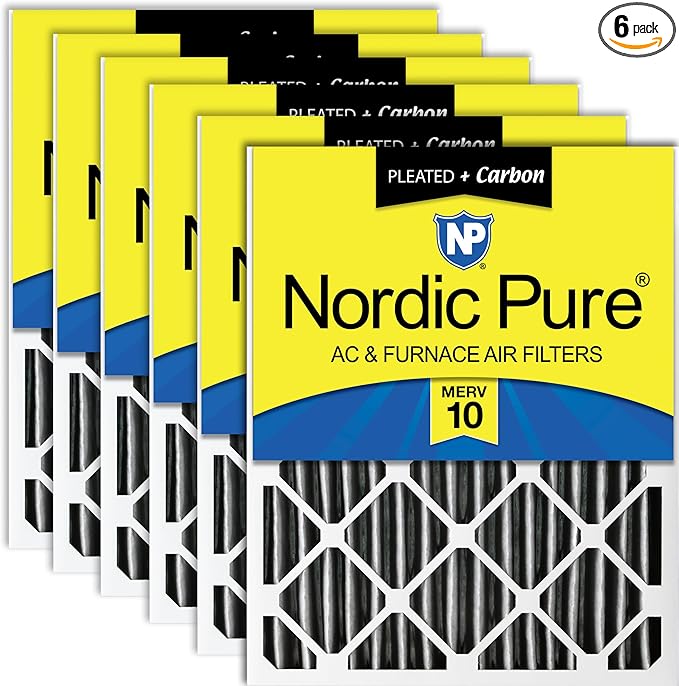 Nordic Pure 16x24x4 (Actual Size: 15 3/8 x 23 3/8 x 3 5/8) Furnace Air Filters MERV 10 Pleated + Carbon 6 Pack