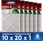 10x20x1 MERV 8 Air Filters 6-Pack, Actual Size 9.7" x 19.7" x 0.75" – Compatible with HVAC, Air Conditioners & Furnaces– High Particle Capture & Smooth Airflow