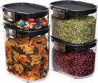 ProKeeper+ Airtight Food Storage Container Set – Clear Plastic Flour and Sugar Canister Set with Magnetic Accessories for Kitchen Organization (Black, 13-Piece)
