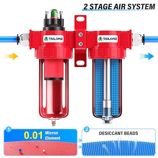 TAILONZ PNEUMATIC 0-150PSI 1/2 Inch NPT Aluminum Alloy Air Filter Drying System, Particulate Filter, Coalescing Filter, Desiccant Dryer Filtration and Drying