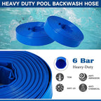 Eastrans 2 in x 100 ft Pool Backwash Hose Kit with Male NPT Adapter,Heavy Duty Discharge Pump Hose for Swimming Pool,Reinforced Pool Drain Hose with 2 Clamps and Thread Seal Tape,6 Bar