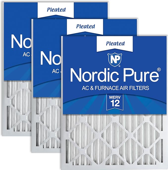Nordic Pure 16x20x2 (15 1/2 x 19 1/2 x 1 3/4) Pleated MERV 12 Air Filters 3 Pack