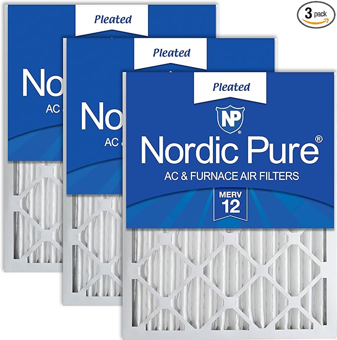 Nordic Pure 20x20x2 (19 1/2 x 19 1/2 x 1 3/4) Pleated MERV 12 Air Filters 3 Pack