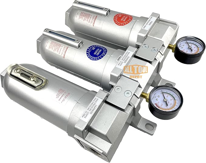 1" NPT SUPER DUTY Industrial Grade 3 Stages Filter Coalescing Desiccant Dryer System For Compressed Air Lines, Metal Bowls, Great For Paint Spray And Plasma Cutter (AUTO DRAIN)