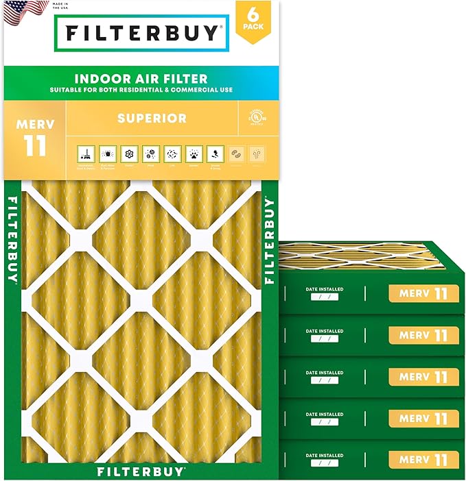 Filterbuy 14x36x2 Air Filter MERV 11 Superior Pet & Allergy Defense (6-Pack), Electrostatic Pleated HVAC AC Furnace Filters Replacement, Made in USA (Actual Size: 13.50 x 35.50 x 1.75)