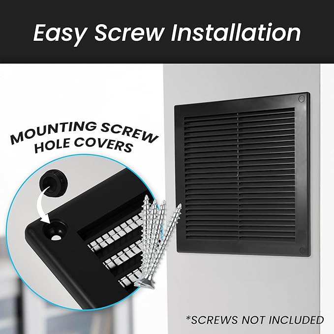 Repa Market 10 x 10 Inch (Outer) Black Square Air Vent Cover - Pack of 2 Plastic Fresh Air Intake Vent - AC Cover with Nylon Mesh Screen, Wall, Ceiling HVAC Return Air Register, Modern Soffit Vents