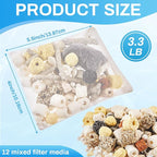 Timgle 3 Bags Aquarium Filter Media Bio Balls Ceramic Rings Set 1500 g Total 3.3 lb 12 in 1 with Mesh Bag Ceramic Rings for Aquarium Filter Pond and Fish Tank Accessories Decorations