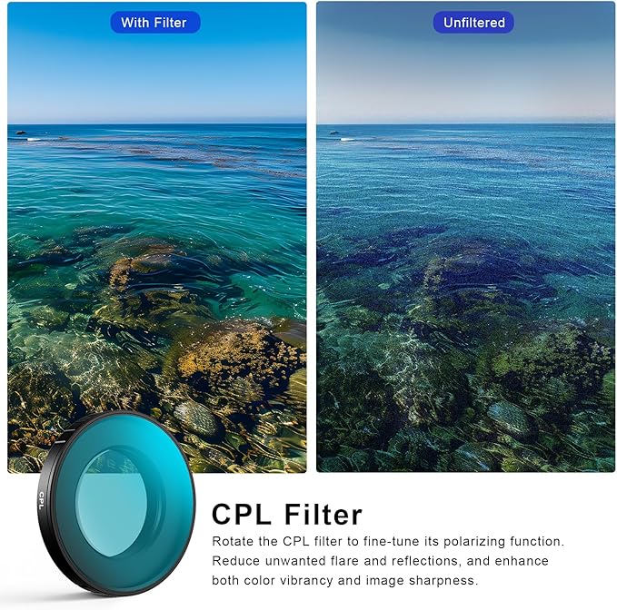 Haoge Filter Set for Insta360 GO Ultra,Includes CPL, Black Diffusion 1/4, ND8,and Screen Protector, GO Ultra Accessories, HD Optical Glass/Multi-Coated