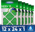 12x24x1 MERV 13 Air Filters, 6-Pack, Actual Size: 13.70” x 23.70” x 0.75”, Pleated Design with Enhanced Filter Media for Superior Filtration,Perfect for HVAC, AC & Furnace Systems