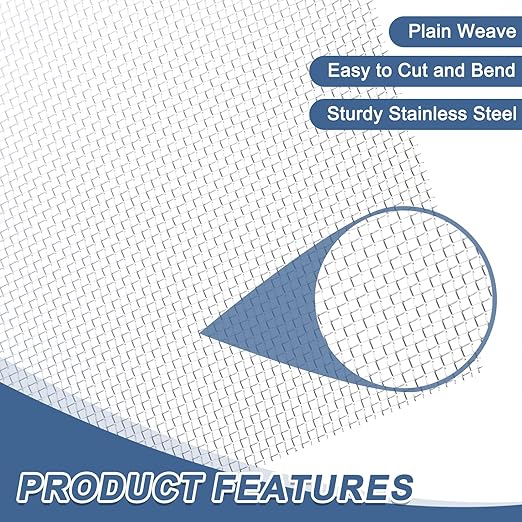 uxcell 16 Mesh 118" x 12" Woven Wire Mesh, 304 Stainless Steel Air Vent Filter Screen, Window Screen Mesh for DIY Projects Vents Cover Filtration Animals Fence