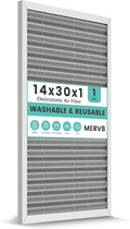 14x30x1 HVAC Furnace Air Filter, Washable Electrostatic Furnace Filter, MERV 8, Lasts a Lifetime, Breathe Fresher, Home And Office (Actual Size:13.5x29.65x0.82)
