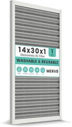 14x30x1 HVAC Furnace Air Filter, Washable Electrostatic Furnace Filter, MERV 8, Lasts a Lifetime, Breathe Fresher, Home And Office (Actual Size:13.5x29.65x0.82)
