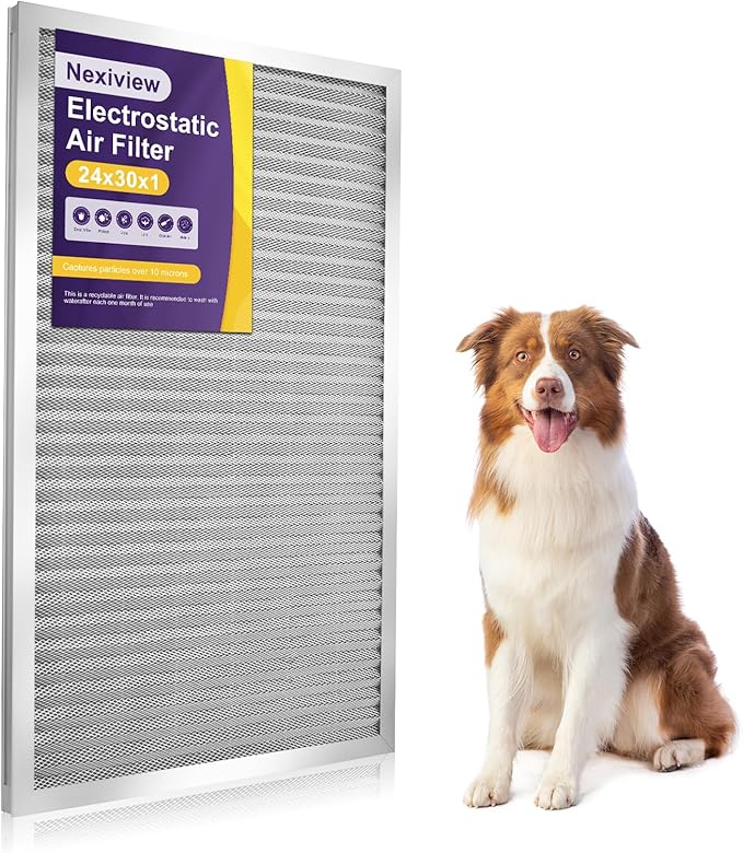 24x30x1 Furnace Filter-MERV8, Washable & Reusable Electrostatic Air Filter, AC/HVAC Furnace Filter, Permanent Air Filter, Breathe Fresher, Easy Install