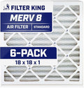 Filter King 18x18x1 Air Filter | 6-PACK | MERV 8 HVAC Pleated A/C Furnace Filters | MADE IN USA | Actual Size: 17.5 x 17.5 x .75"