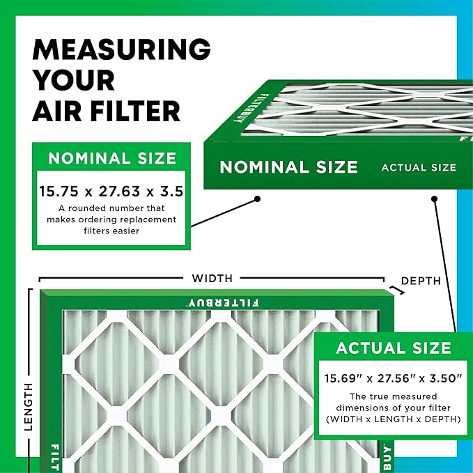 Filterbuy 15.75x27.63x3.50 Air Filter MERV 11 Superior Pet & Allergy Defense (2-Pack), Pleated HVAC AC Furnace Filters for AprilAire Space-Gard 104 & 2140 (Actual Size: 15.69 x 27.56 x 3.50)