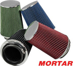 Mortar Aftermarket Auto Air Filter - Car Enthusiast Class Universal Cold Air Intake Gulps in More Air for More Engine Power & Passionate Induction Sound, 8-In-Long, Flange ID 4 In, Black