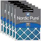 Nordic Pure 24x24x1 (Actual Size: 23 3/8 x 23 3/8 x 3/4) Pleated Air Filters MERV 7 Plus Carbon 6 Pack